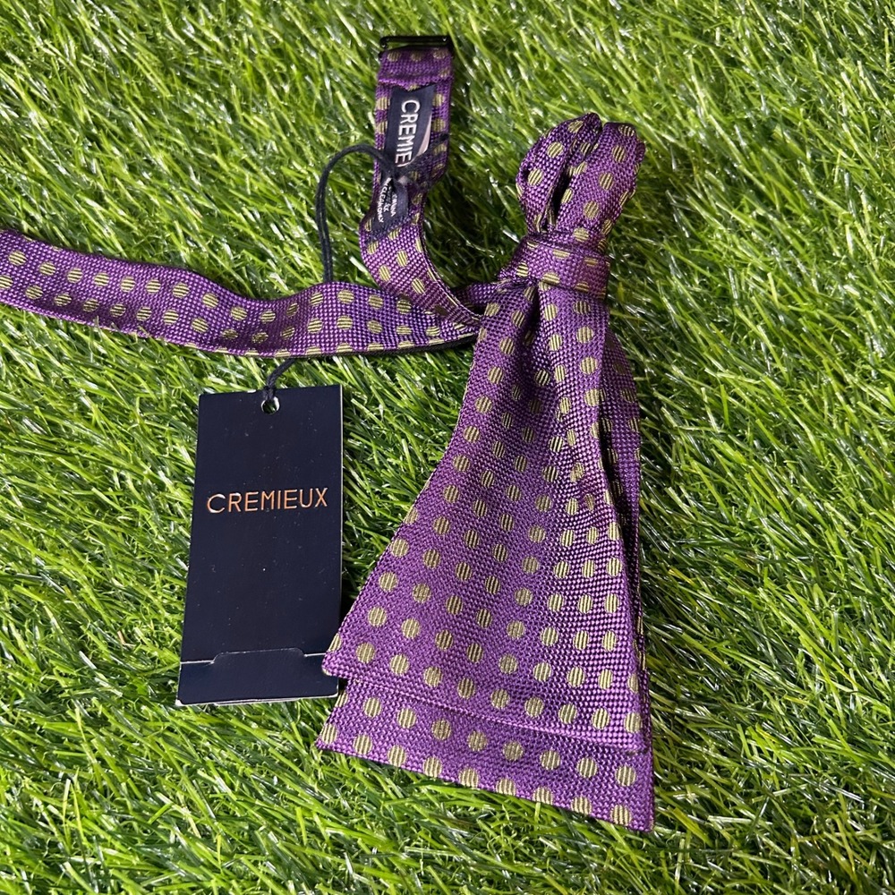 Cremieux Bow Tie Purple Green‎ Polka Dot Silk Adjustable Formal Wedding Mens NWT